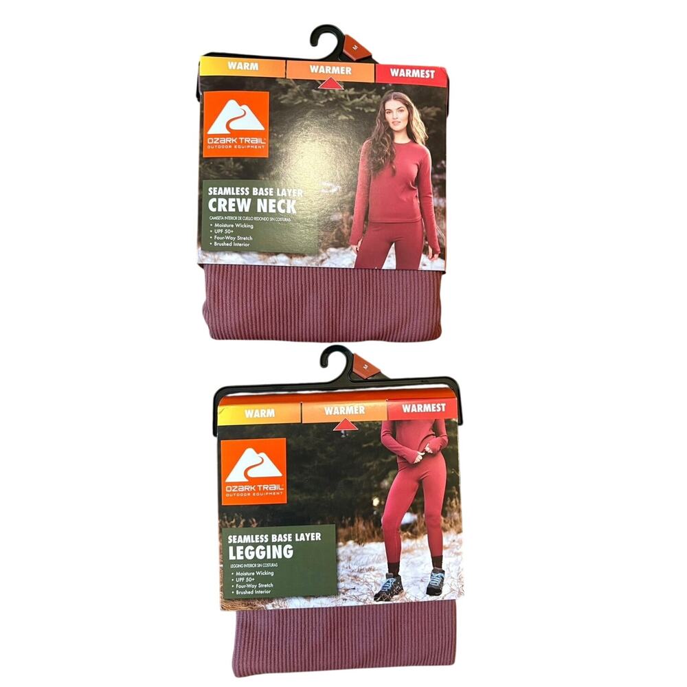Ozark Trail Womens Medium Base Layer Set Crew Neck & Leggings Rose Thermal NEW